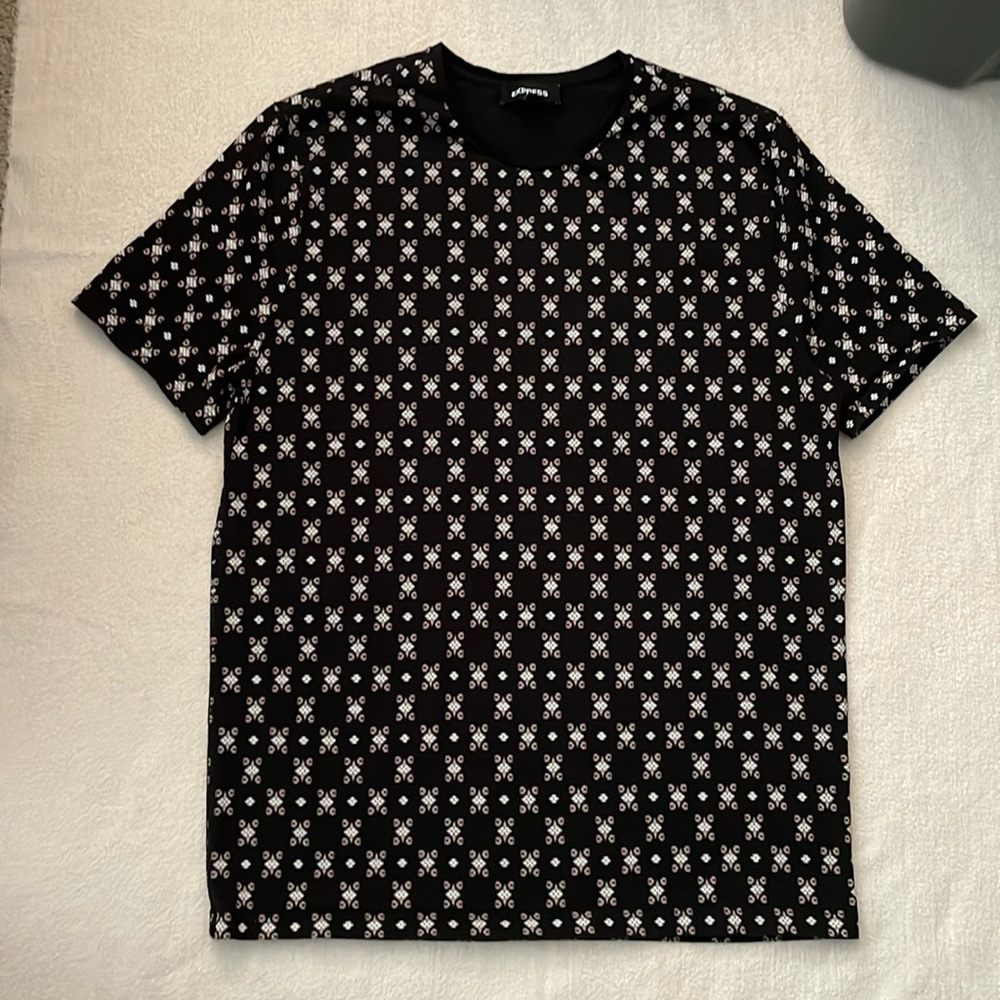 Black Patterned Express Short Sleeve Shirt Mens Size Large